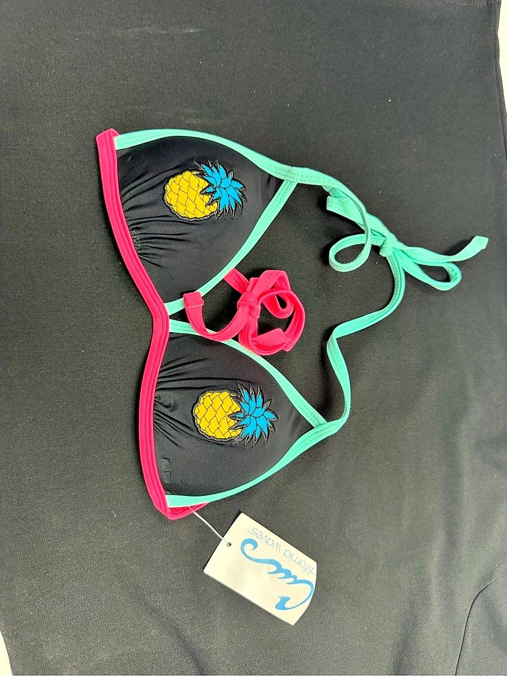 Cupshe Pineapple Bikini Top in Black & Pink Size Small NWT